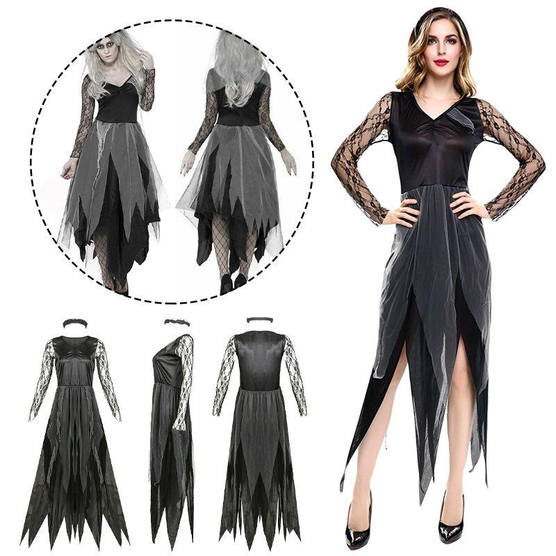 Womens Dark Vampire Costume With Polyester Material And Lace Accents For Cosplay And Events