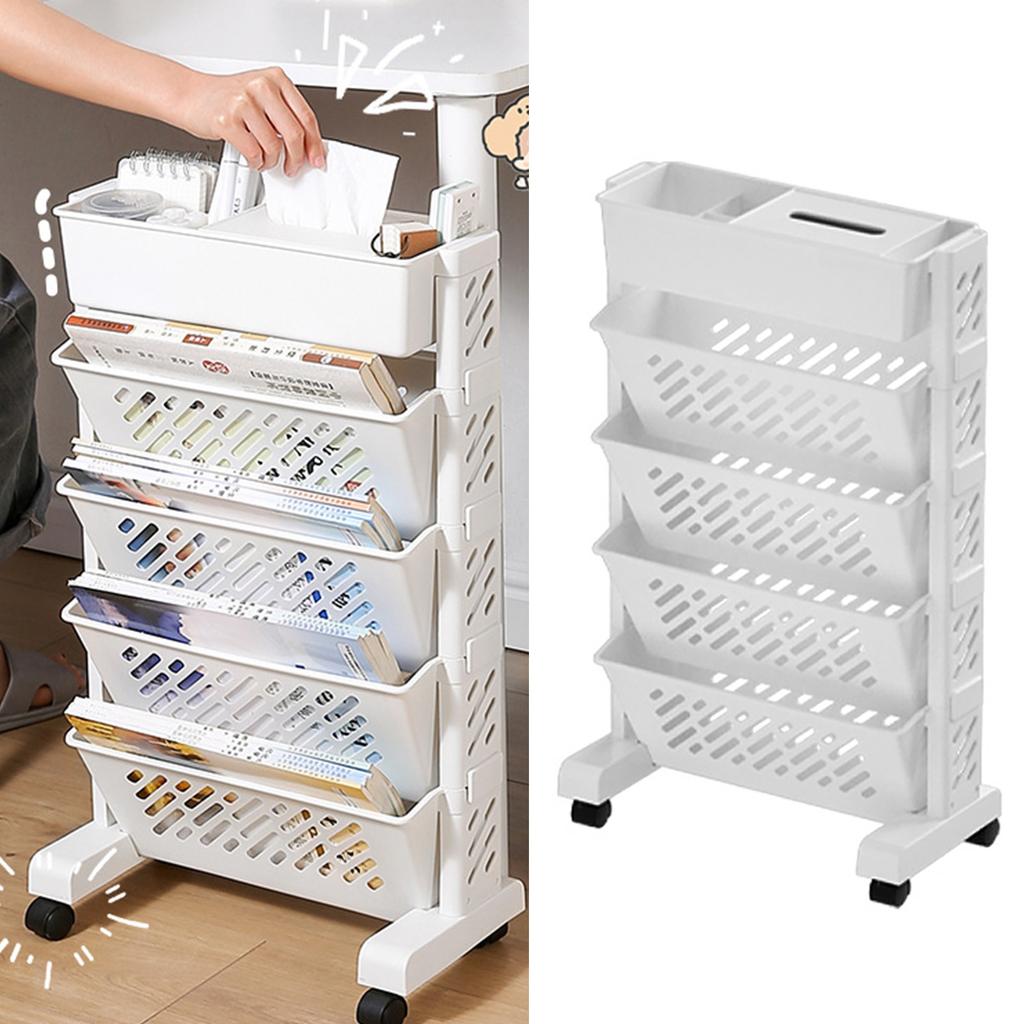 Movable Bookshelf Large Capacity Rotatable Removable Plastic Practical Rolling Organization Shelf