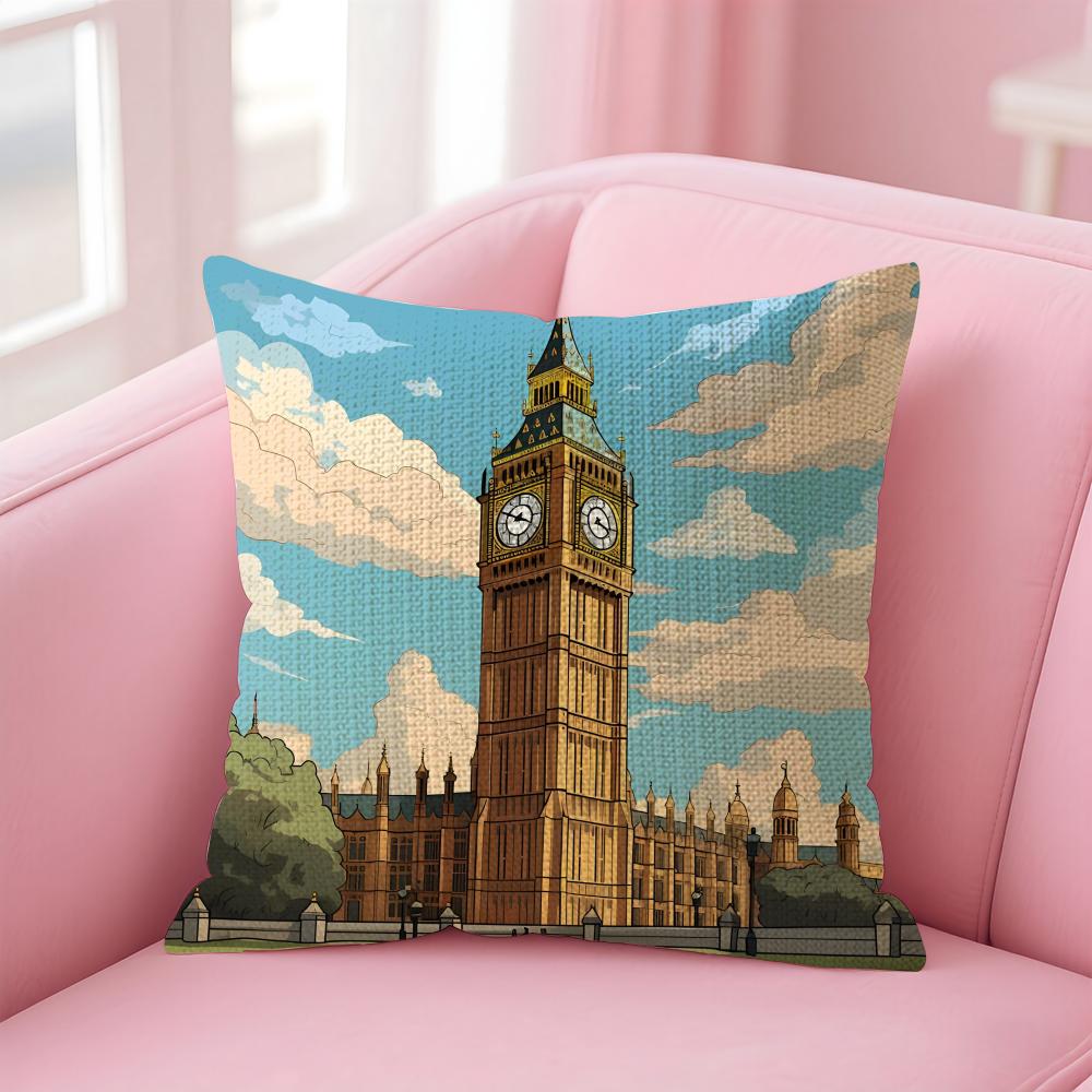 London Fashion Cushion Cover Natural Linen Pillow Case DoubleSided Print Decorative Sofa Pillowcase Home Decor Gift