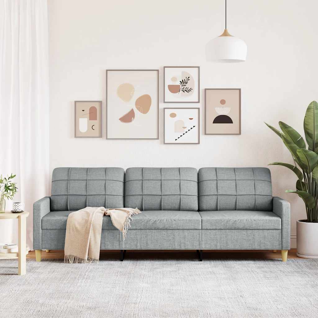 3 Seater Sofa Light Grey 210 Cm Fabric