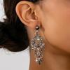 1 Pair of Retro Luxury Inlaid Zircon Hollow Geometric Pendant Earrings, Women's Personalized Trendy Holiday Accessory Gift