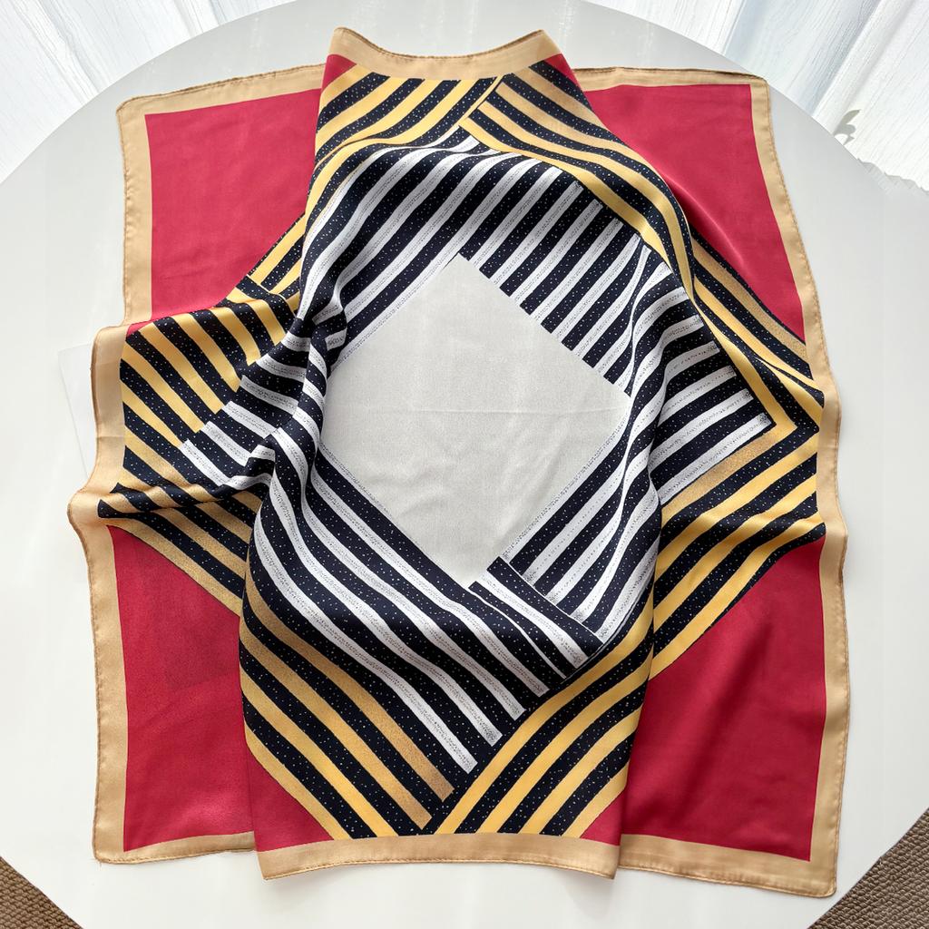 Luxury Printed Square Scarf For Women Abstract Imitation Silk Scarves Bandanas Hijab Neckerchief Elegant Shawl Wraps For Travel