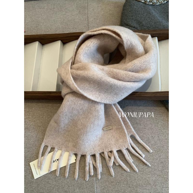 Solid color Fringed Scarf for Women High Density Thickened Warm Plush Scarf for Autumn and Winter