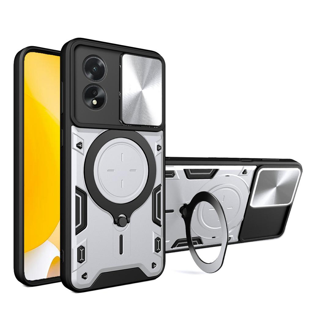 For Oppo A38 4G Kickstand Case Shockproof TPU+PC Phone Cover with Slide Lens Window