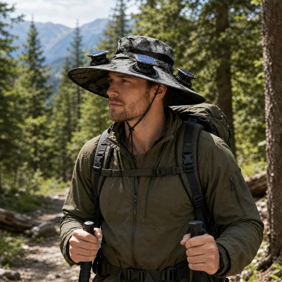 Wide-Brimmed Fan Hat with Solar USB Dual Fans Powered