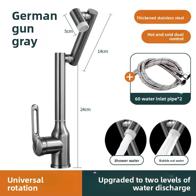Cold and Hot Water Tap Stainless Steel Mixer Faucet Universal Rotation 2 Modes Spray Washbasin Sink Faucet Deck Mounted