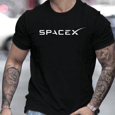 Men's Summer Fashion Casual Loose Oversized SPACEX Letter Pattern Printed Round Neck Short Sleeved T-shirt Top