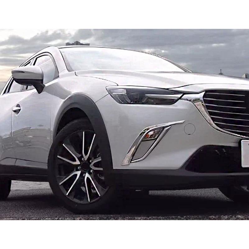 For Mazda CX-3 CX3 2017 2018     Car Body Head Front Fog Light Lamp Frame Stick Eyebrow ABS Chrome Trim 4PCs