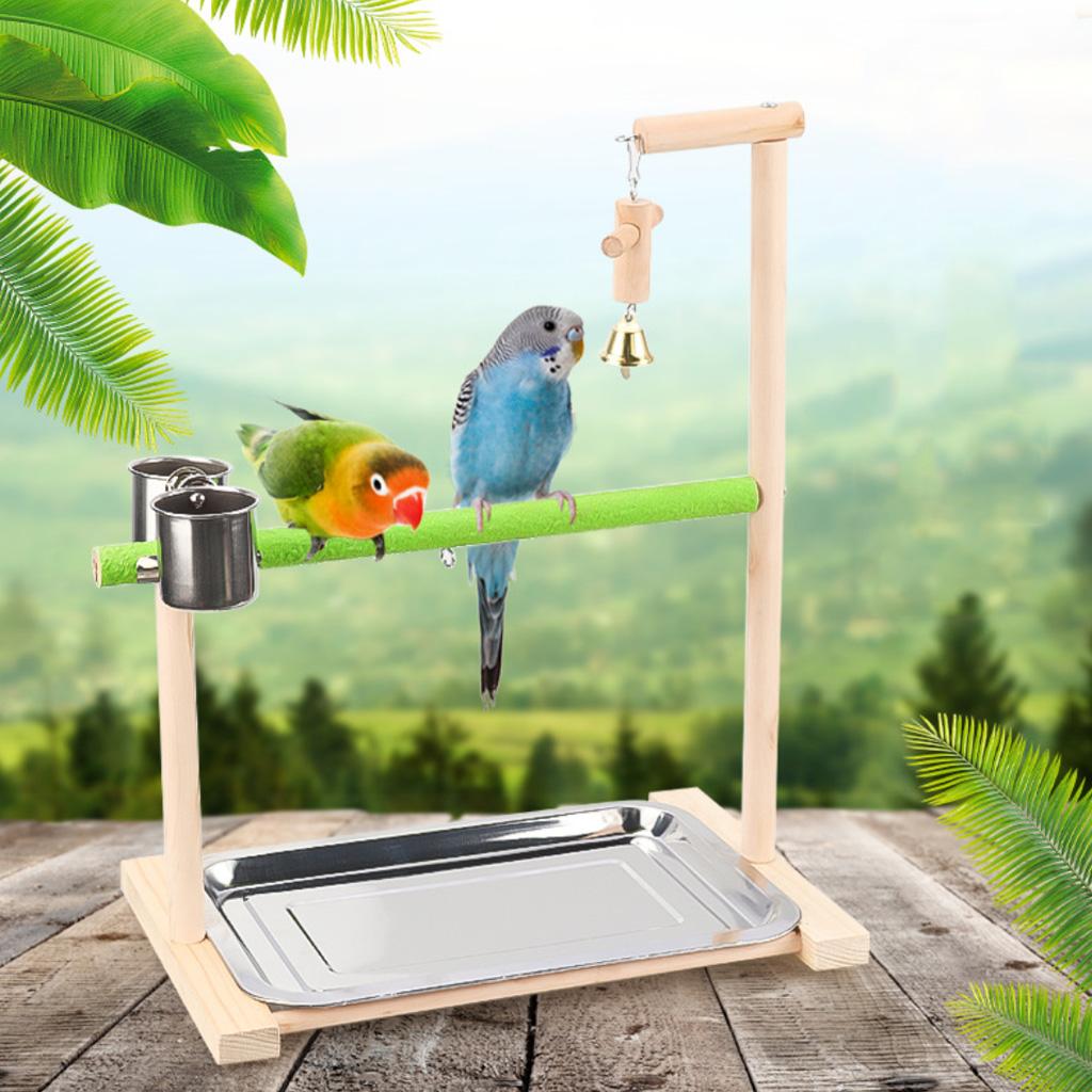 Bird Perch Parrot Stand Toy Natural Wood Playground Gym Accessories for Cage