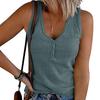 Summer New Solid Color V-neck Button Front Knit Tank Top, Women's Sleeveless Casual Top for European American