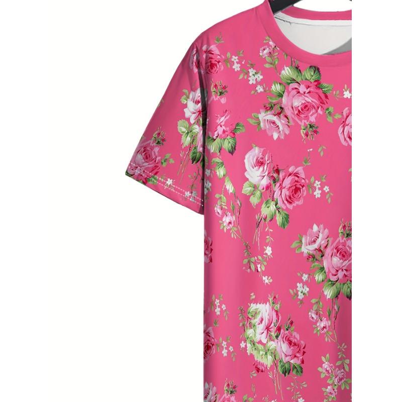 Women's Tee - Rose Floral Pattern Graphic, Classic Romantic Garden Design for Casual Daily Wear