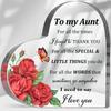 2D Flat, "To My Aunt" Heart Acrylic Decor Sign, Red Roses & Green Foliage Design, Home Decor Plaque Hanging Wall Art Decorative Garden Decoration for