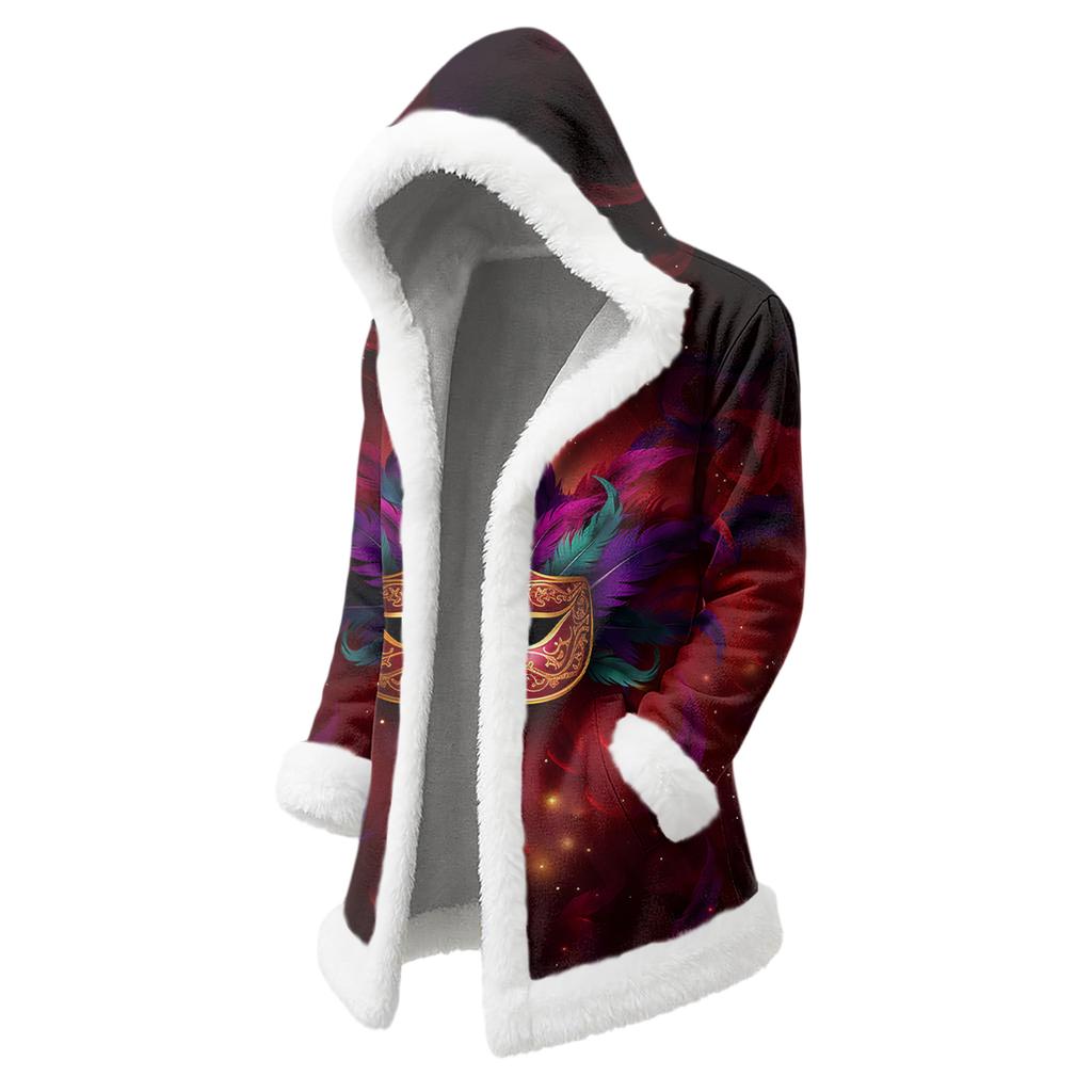 Unisex Casual And Fashionable Plush Collar Hooded Long Sleeved Carnival Print Jacket