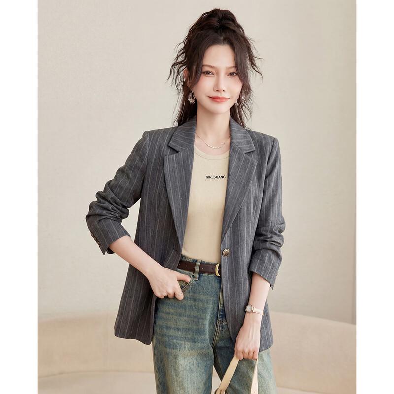 TERRE BLEUE Women's Striped Commuter Blazer