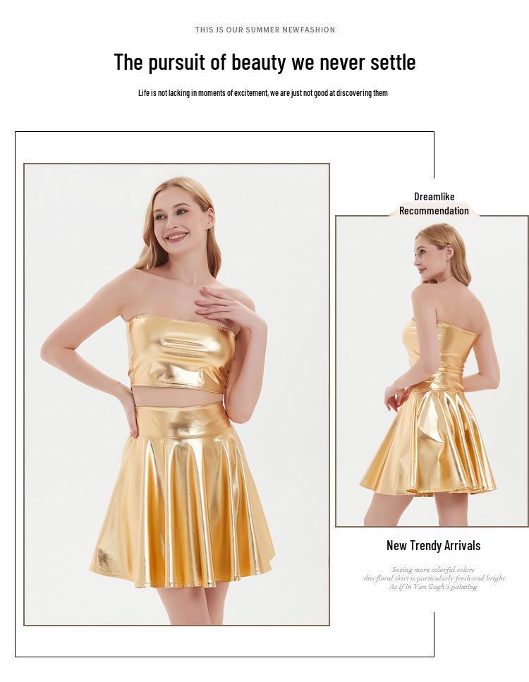 Women's Nightclub Performance Metal Pleated Skirt