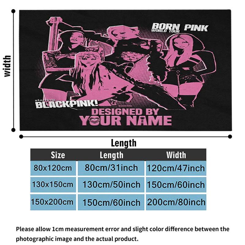 1PC Blackpink Custom Name Patterned Flannel Blanket Suitable For All Seasons for Home Decor Warmth and Comfort Gifts Holiday Present