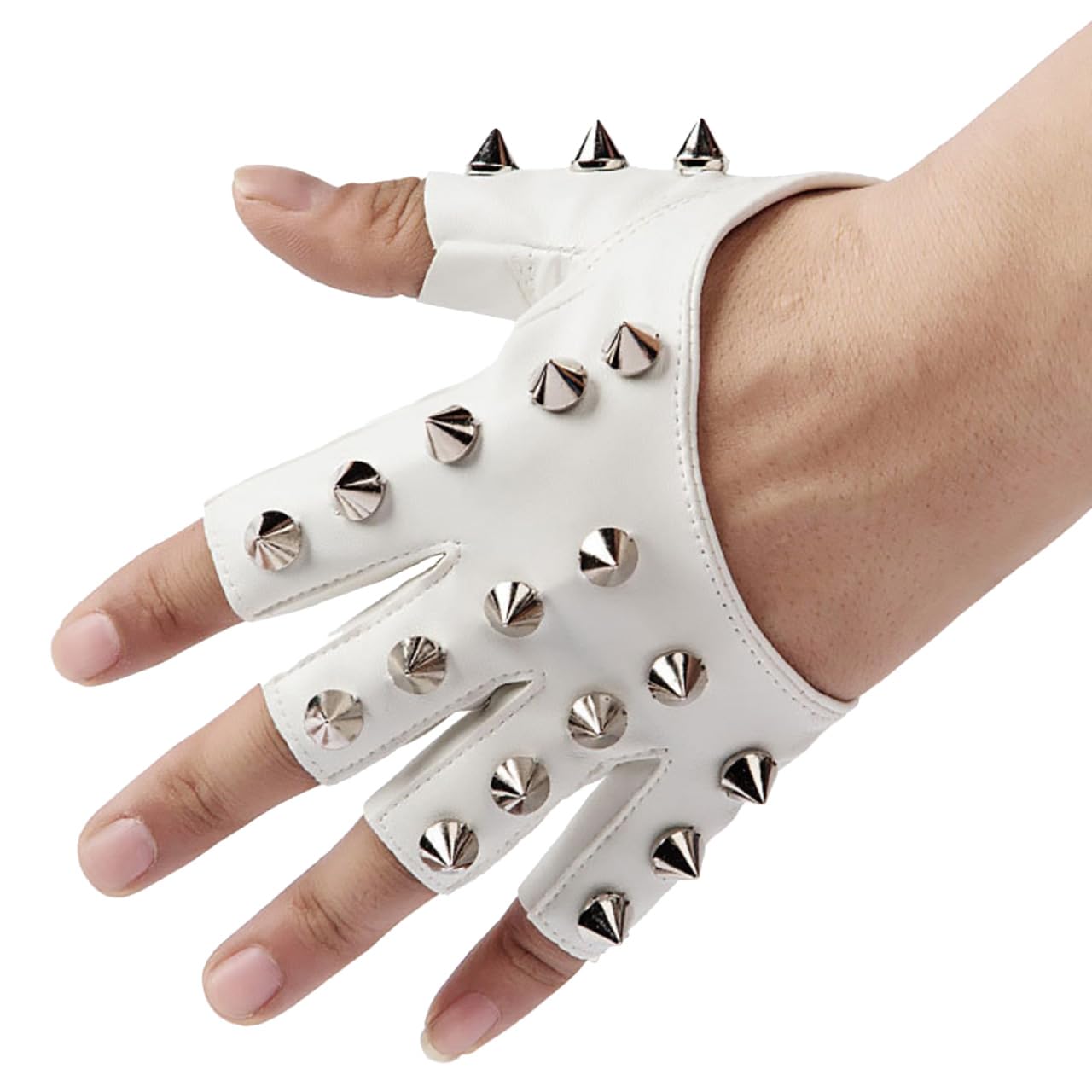 

Перчатки без пальцев Buzz Selection из кожи с заклепками, байкерские, хард-рок, для мужчин GB120 (белый) белый