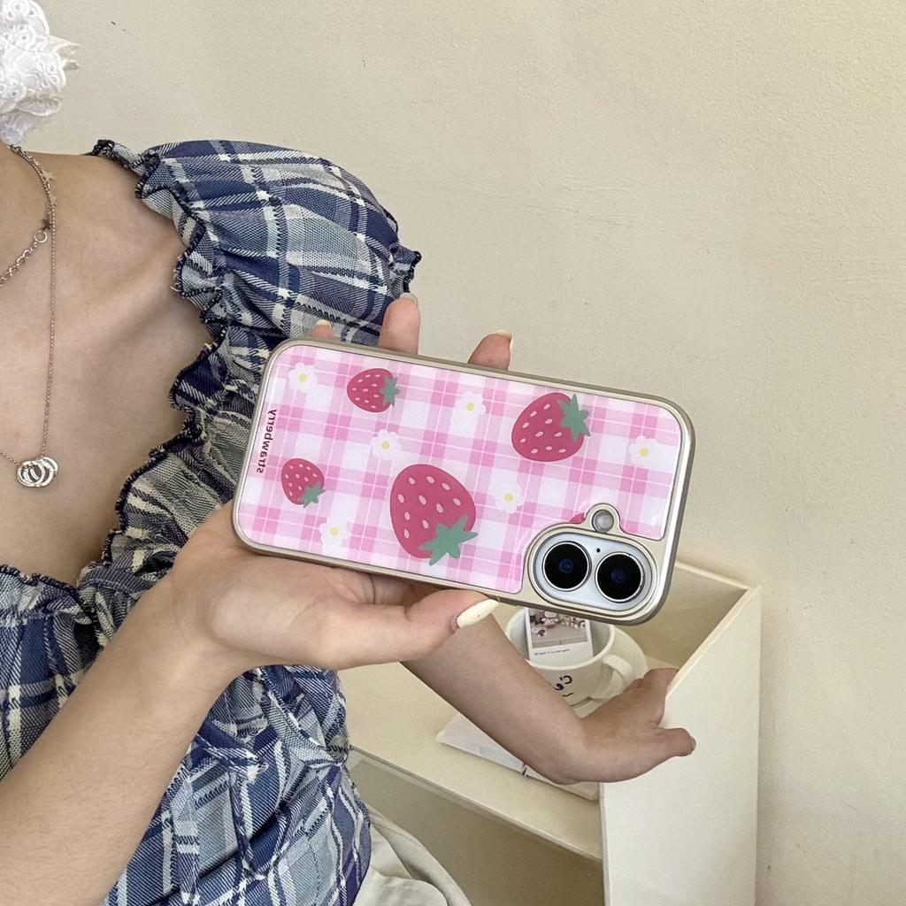 For iPhone 16 Case Epoxy Strawberry Pattern Hard PC Phone Cover