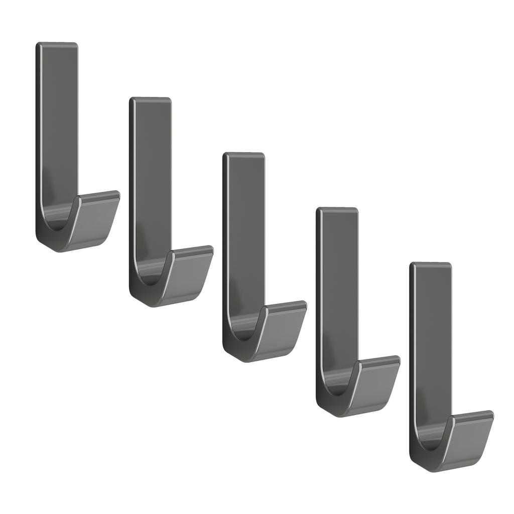 5Pcs Adhesive Hook Set J Shaped Aluminum Strong Adhesive Storage Hanger for Clothes Hat Towels Door Back Bathroom