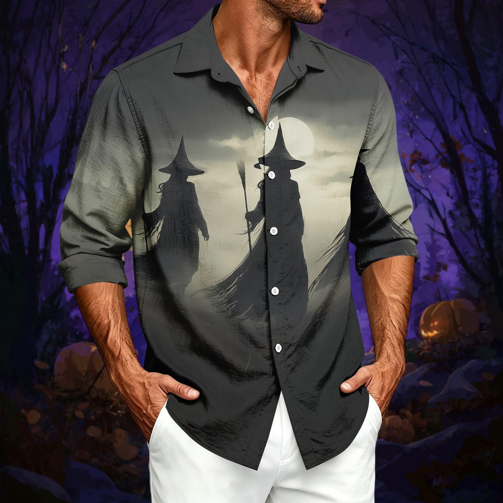 Men s Casual Loose Fit Printed Long Sleeve Button-Down Shirt S