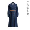 ELLASSAY Women's Retro Denim Single-Breasted Midi Dress