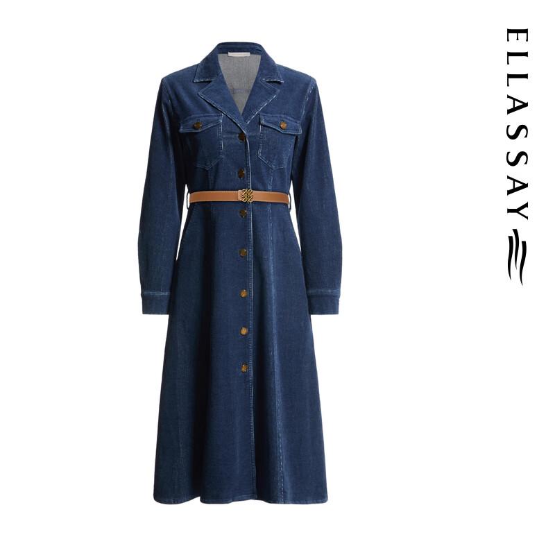 ELLASSAY Women's Retro Denim Single-Breasted Midi Dress