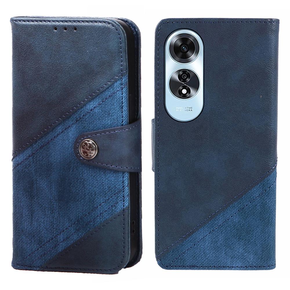 

Для Oppo A60 4G Чохол Шкіряний чохол для телефону з текстурою сплайсингу Підставка для перегляду Dark Blue