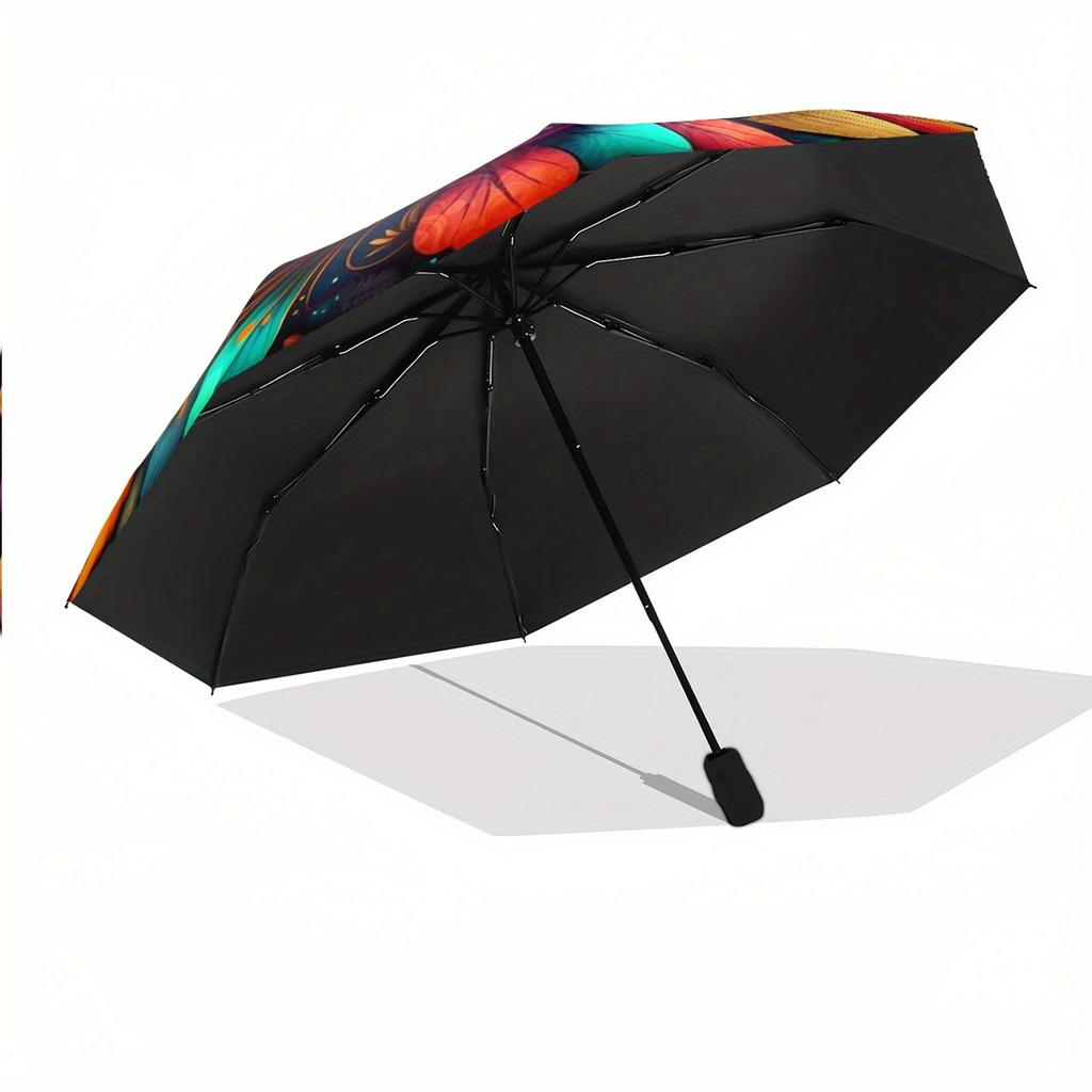 1pc Vibrant Squirrel Art Umbrella - Automatic Folding, 8-Rib Design, Colorful Floral & Leaf Pattern, Portable & Foldable for O