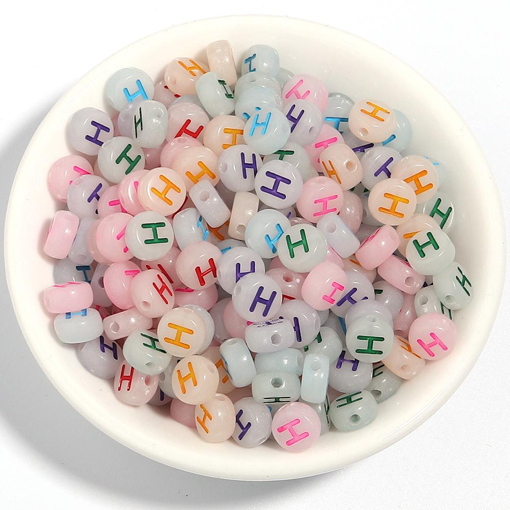 100Pcs/Lot 7mm Acrylic Luminous Beads Translucent Colorful Letter A-Z Flat Round Beads Diy Fashion Bracelet Necklace  Jewelry