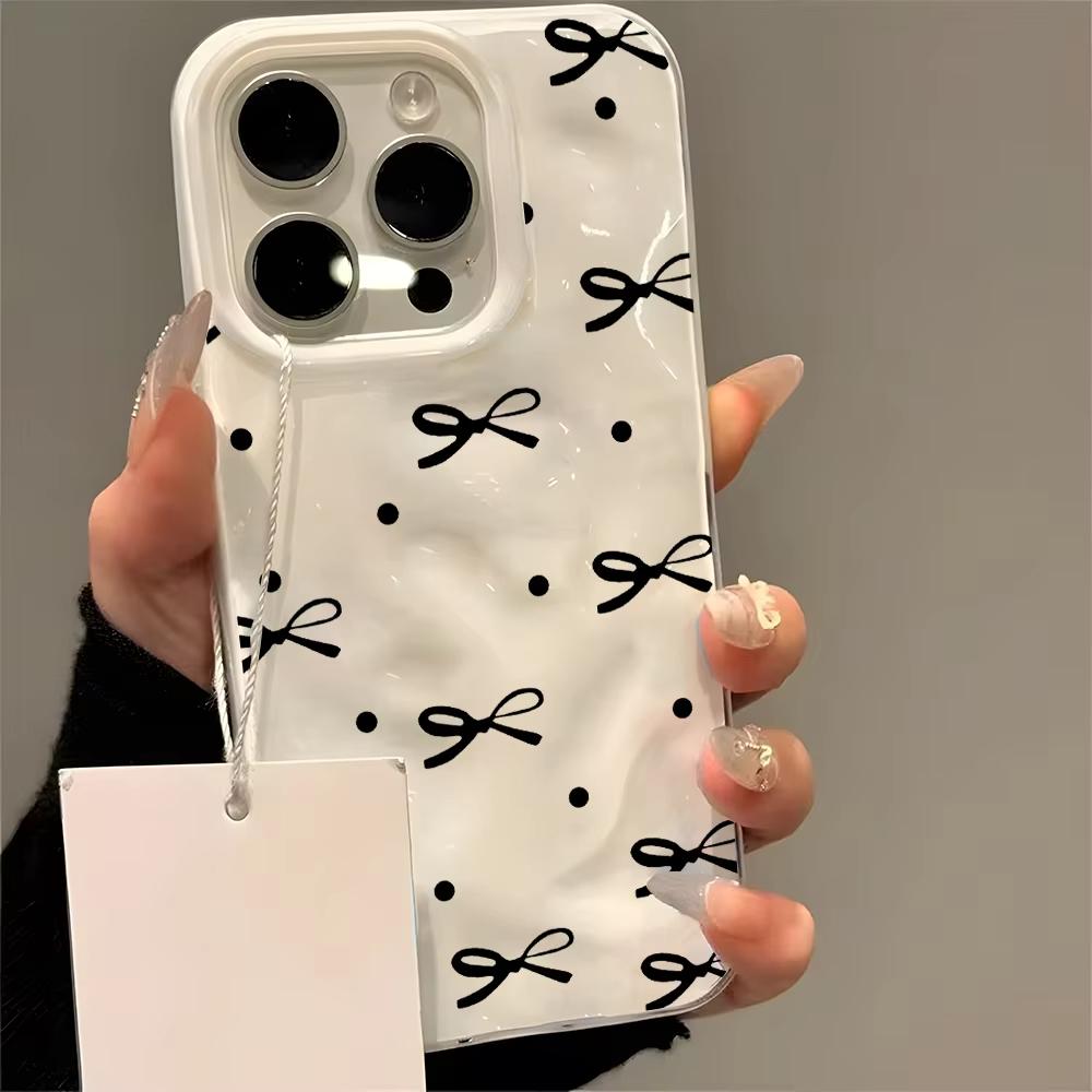 Black Bow Polka Dot Pattern Wave Texture Phone Case For iPhone 11 12 13 14 15 16 17 Pro Max 17 Air 14 15 Plus Back Cover