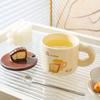 Creative Bread Ceramic Home Use Cute Cartoon Mug Mug Couple Water Cup with Lid Spoon Coffee Cup Breakfast Cup