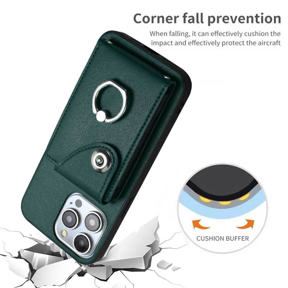 Applicable To iPhone16 Mobile Phone Case 15plus Card Wallet Ring Bracket Anti-drop Protective Case 17Pro
