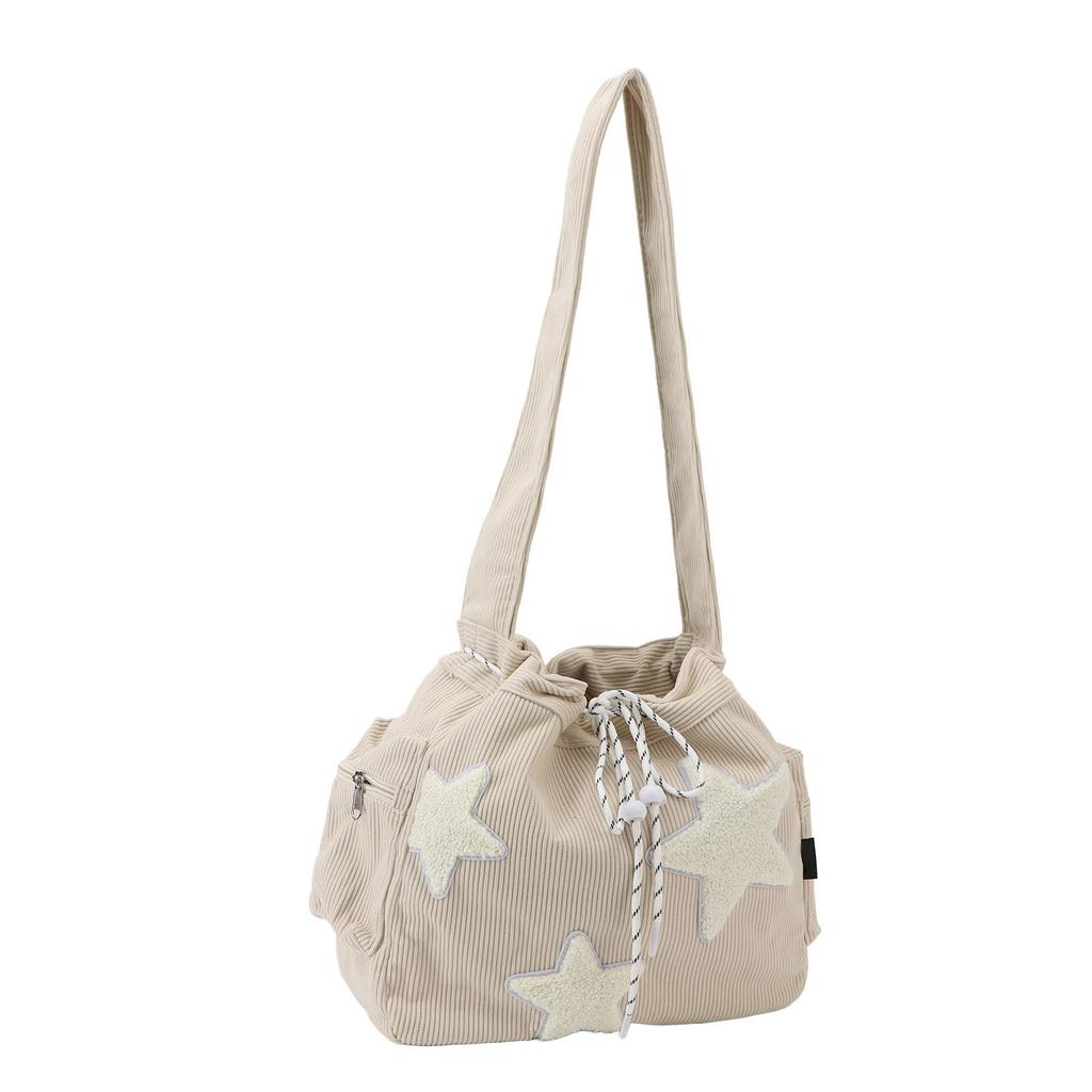 Velvet Shoulder Bag Cute Large Capacity Zipper Closure Star Pattern Women Shoulder Handbag for