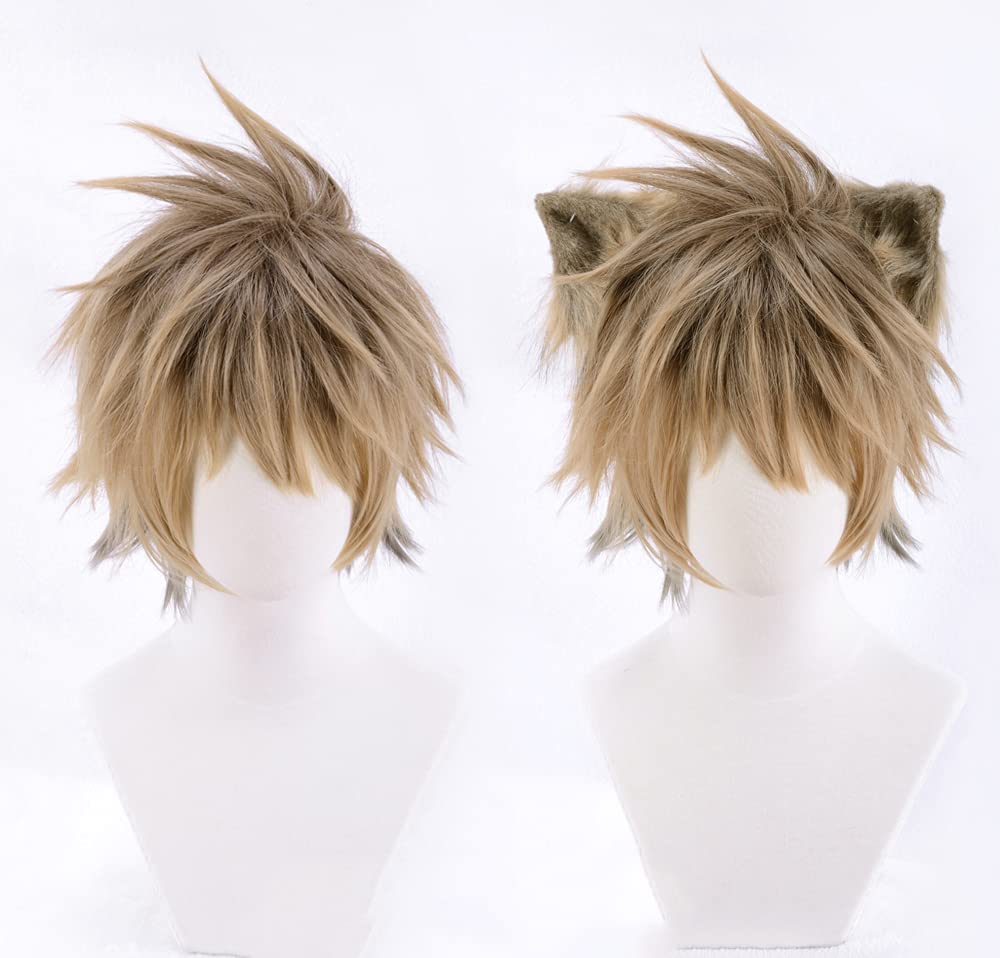 Ruggie Bucchi Cosplay Wig with Animal Costume Includes Net and Halloween Costume Ears, Accessory, Comb, Brown,