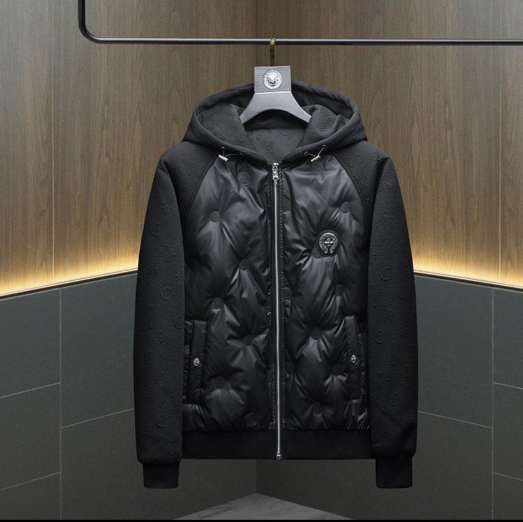 2025 European Trend Men s Casual Hooded Patchwork Down Jacket L чёрный