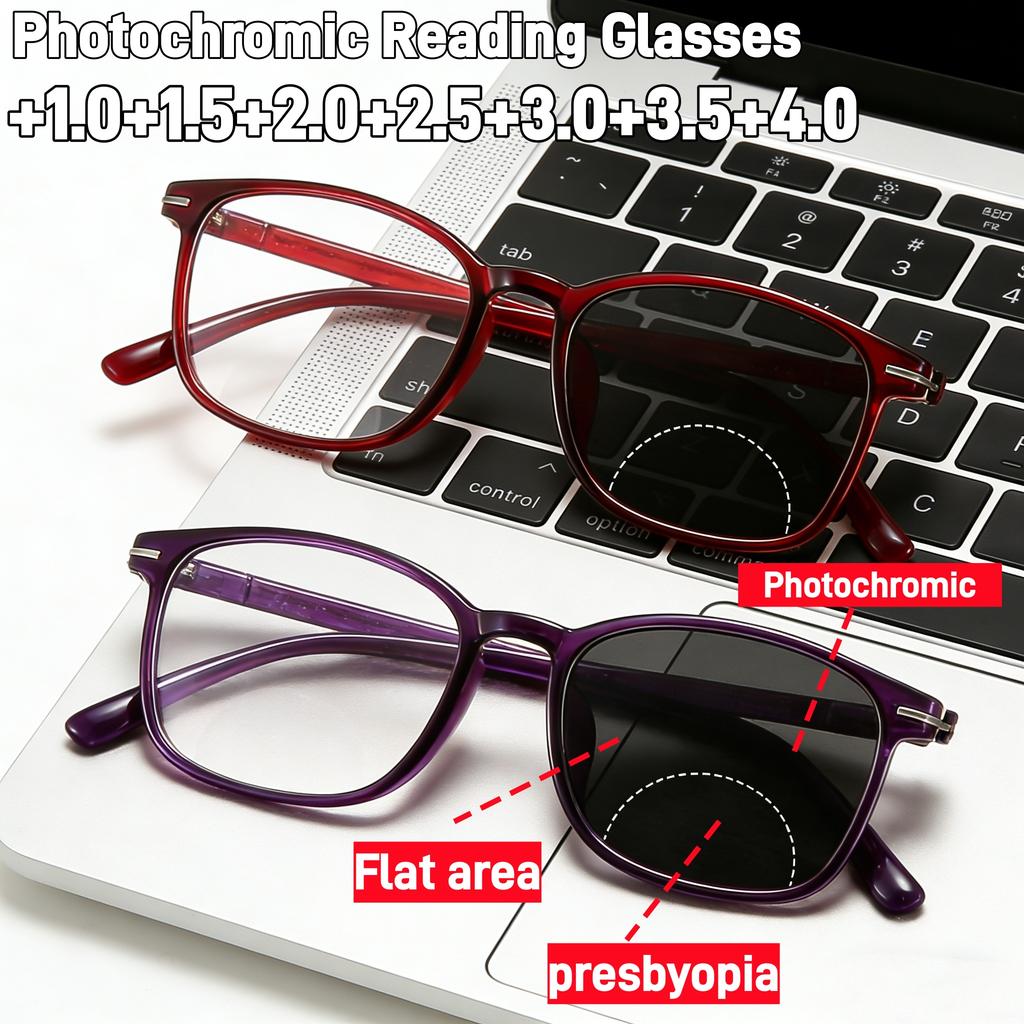 3Colors Photochromic Bifocals Reading Glasses Unisex Fashion Anti Blue Light Ultralight Bifocal ColorChanging Presbyopia Glasses