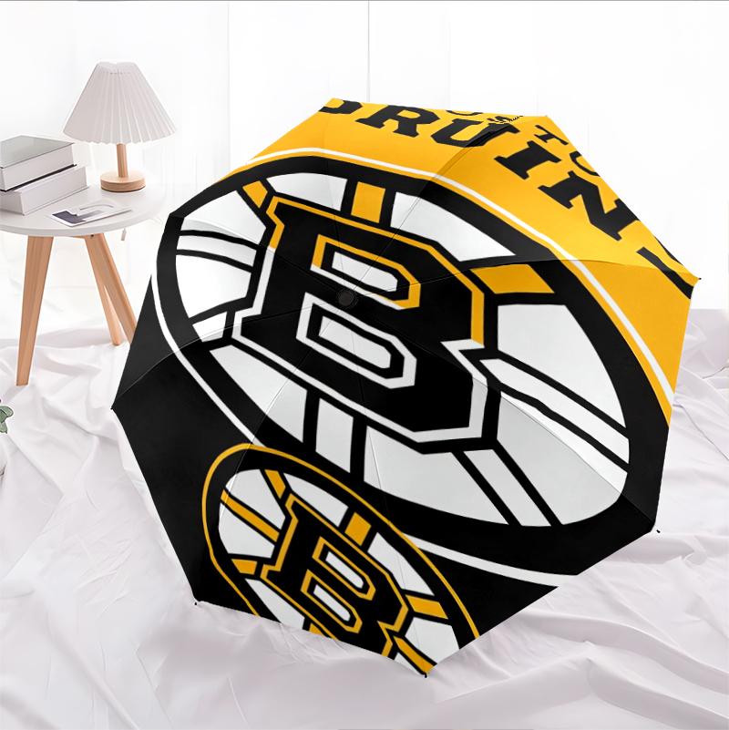 Boston Bruins Beach Towel Print Automatic Umbrella, 8 Rib Iron Frame, Plastic Handle, Suitable for Outdoor Travel &Daily , Ideal Gift