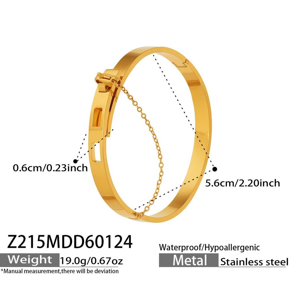 Modern Chinese Style Stone Pendant Gold-Plated Stainless Steel Geometric Bracelet