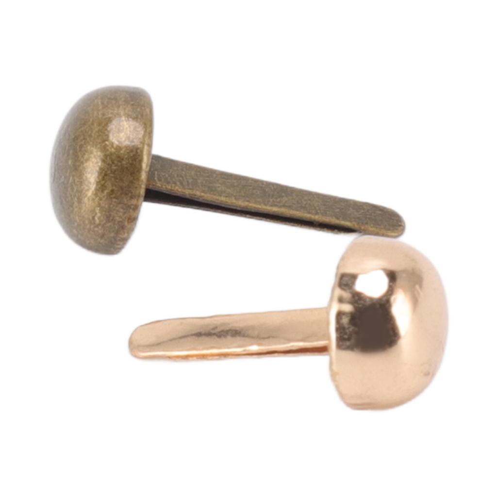 200pcs Mini Brads 8mm Round Head DIY Handcraft Electroplating Process Light Gold Bronze Brass Fasteners for Punk Box