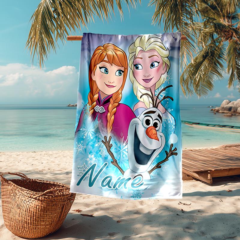 Custom Name Ultra-Soft Beach Towel with Elsa Theme,Ideal for Pool - Camping, Diving - Perfect Travel Essential, Vibrant Beach Towel.