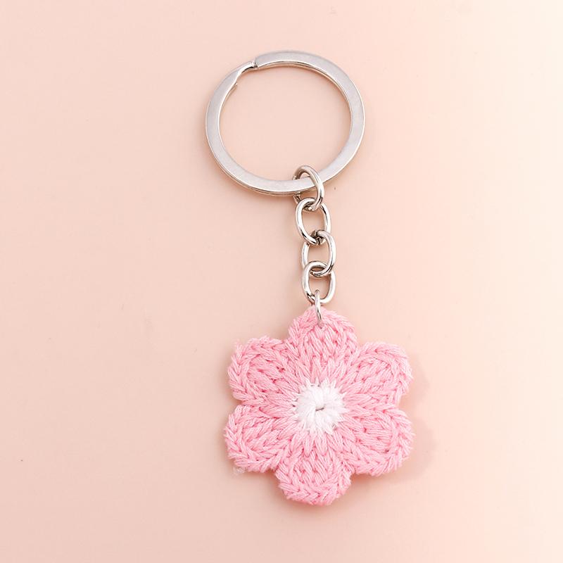 Aihua Hot New Handmade Knitted Keychain Keyring For Women Girl Cute Crocheted Flower Pendants Car Key Ring Handbag Charms Gifts