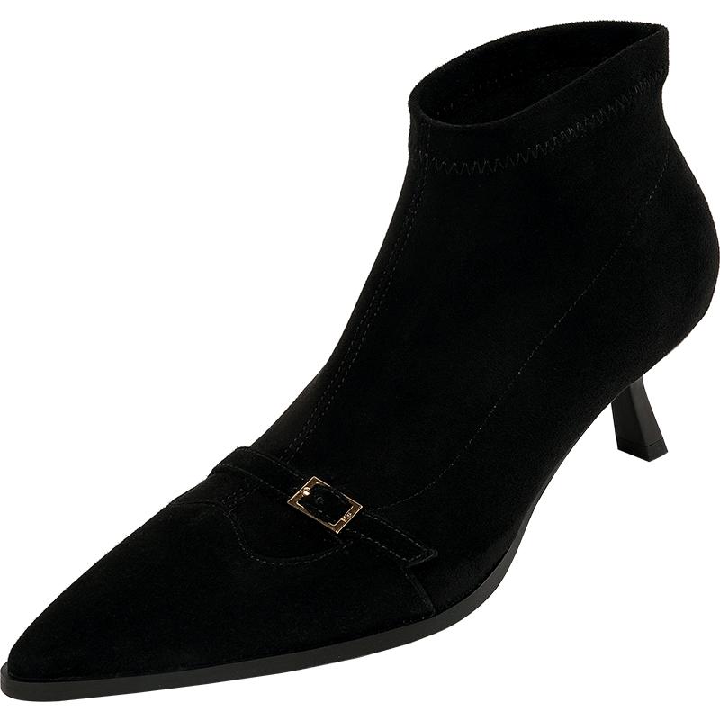 

Модные зимние женские сапоги 2024 года из натуральной кожи Ботильоны с острым носком Ботинки на шпильках Высокие каблуки Кожаные туфли Женская обувь Тонкие каблуки 34