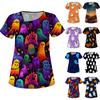 Women's Printed Work Clothes, Sloping Collar And Double Layer Pockets, Basic Top Pullover