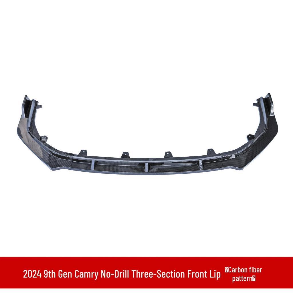 Zestaw Karoserii Przedni i Tylny do Toyoty Camry Model 24: Zawiera przedni splitter, tylny dyfuzor, progi boczne, górny spoiler, tylny spoiler oraz żaluzje