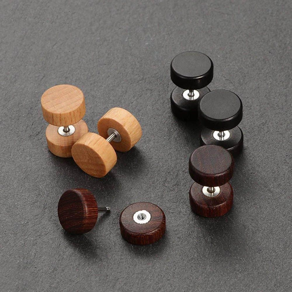 Wooden Stainless Steel Double Sided for Men Women Body Jewelry Barbell Ear Stud Anti-Allergic