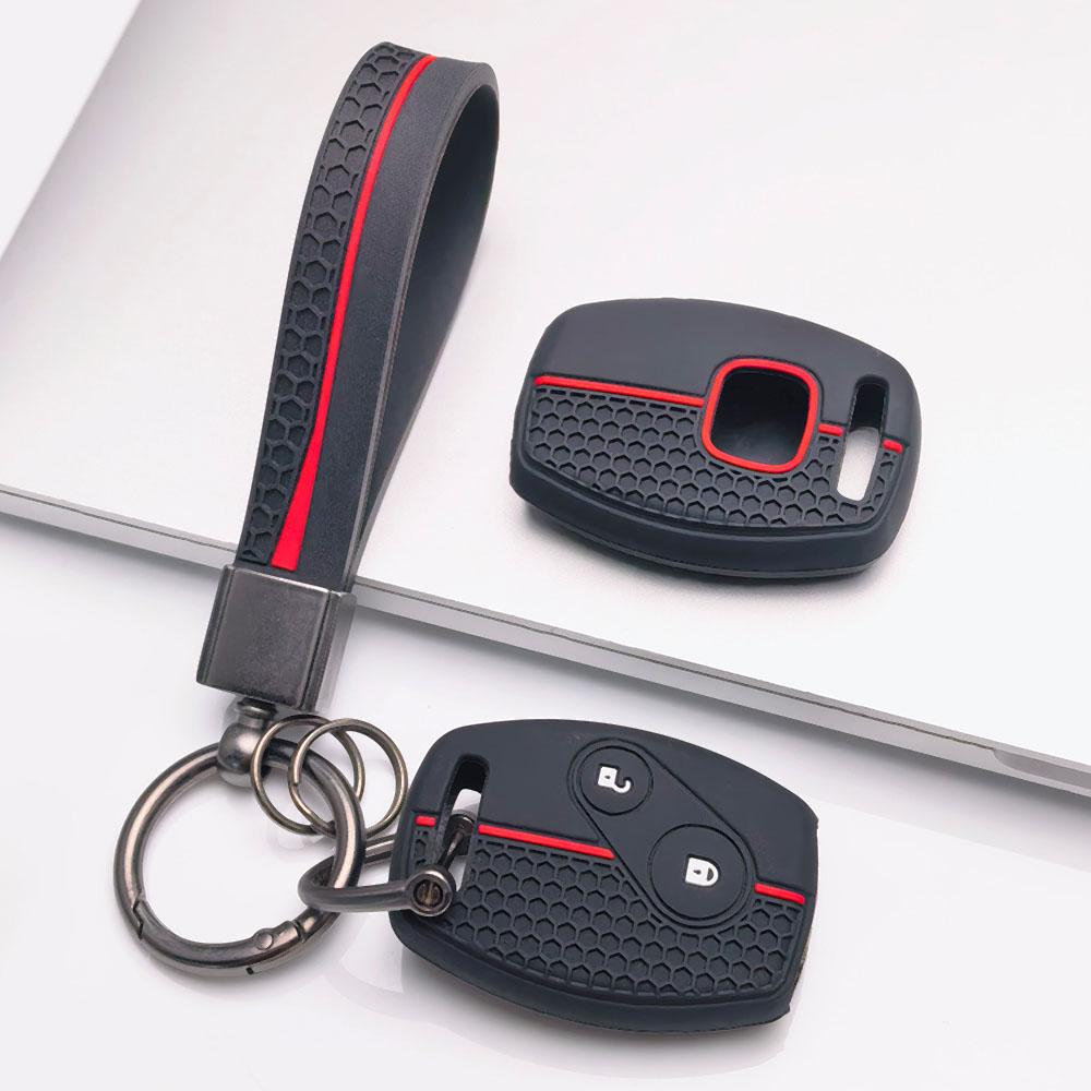 Premium Silicone Car Key Fob Cover For Honda Fit Civic Accord CRV HRV Jazz With Keychain Soft Silicone Car Interior Accessories Anti-Scratch