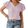 Frühling Sommer Neue Damen Locker Bluse Europäischer & Amerikanischer Stil V-Ausschnitt Metallisches Gewebe Blütenblatt Ärmel Lässiges Oberteil