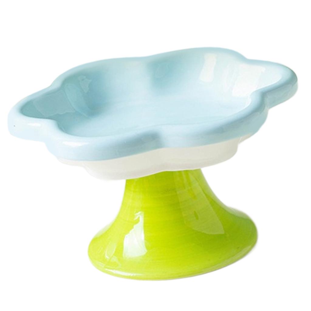 Ceramic Pet Bowl Flower Shape Cat Food Dish Nonslip Elevated Stand Feeding Plate for Neck Protections and Easy Cleaning
