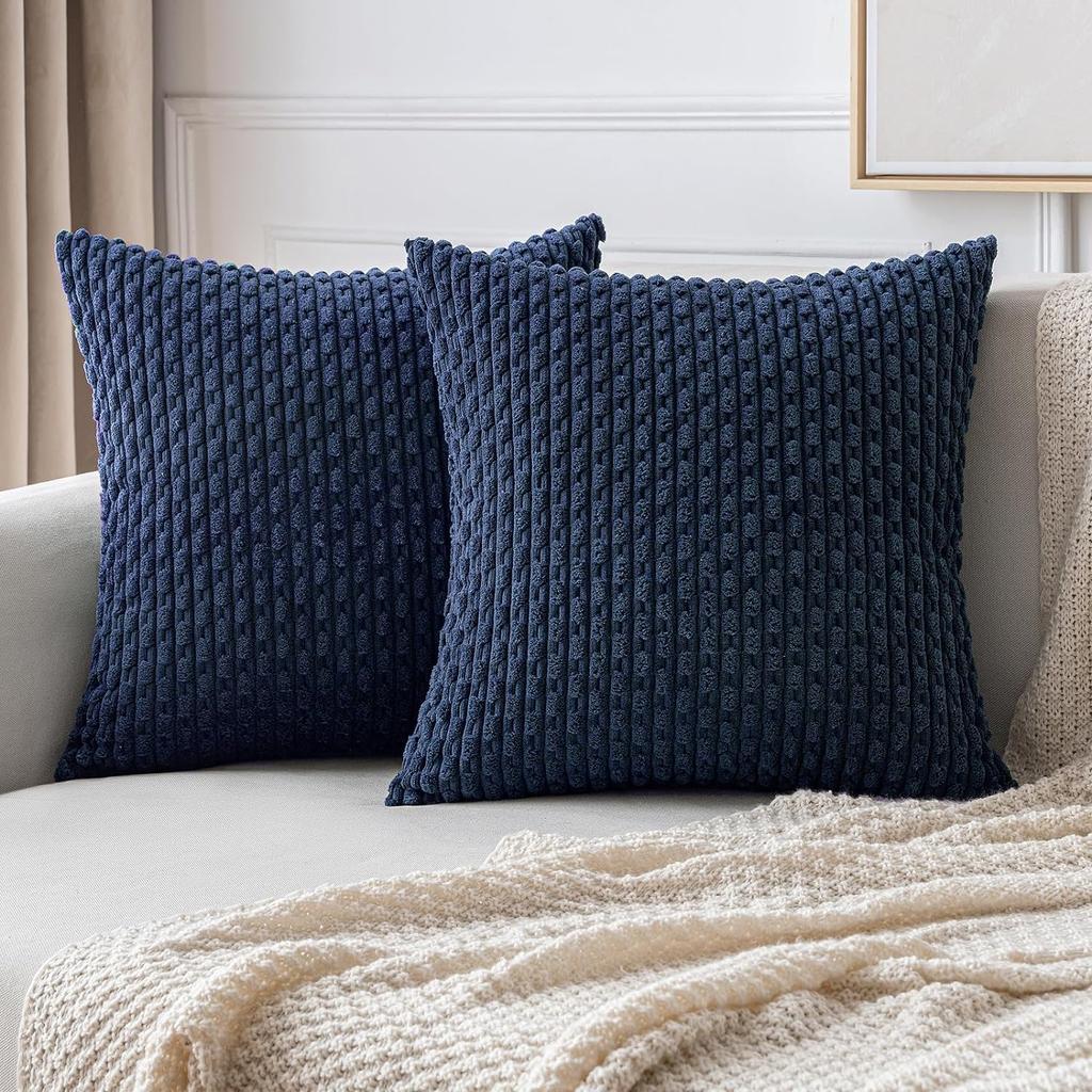 Sage Green Corduroy Striped Throw Pillow Covers 18x18 Soft Square Cushion Cases for Couch Living Room Bed Sofa Decor