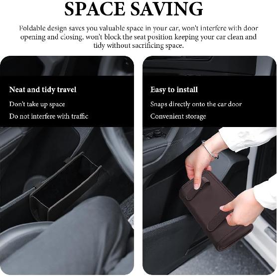 DXNQ Car Trash Can, Leather Foldable Hanging Trash Bag, Multi-Function Mini Storage Box Garbage Can for Car Back Seats and Side Door, Black